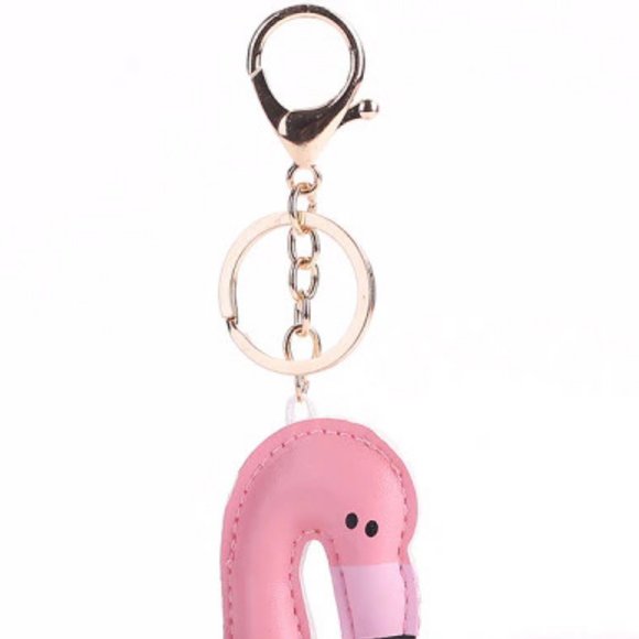 Pink Flamingo Faux Fur Pom Pom Keychain/Bag Charm NWT - Picture 2 of 2